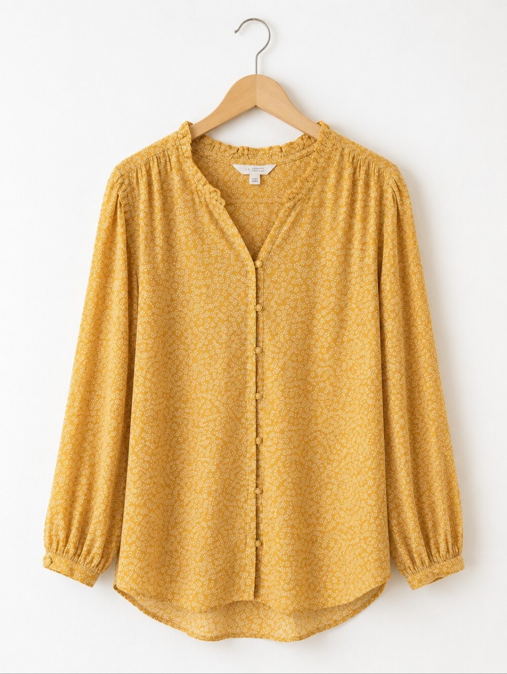 LC Lauren Conrad Yellow White Dot Button-Front Top - Picture 2 of 7